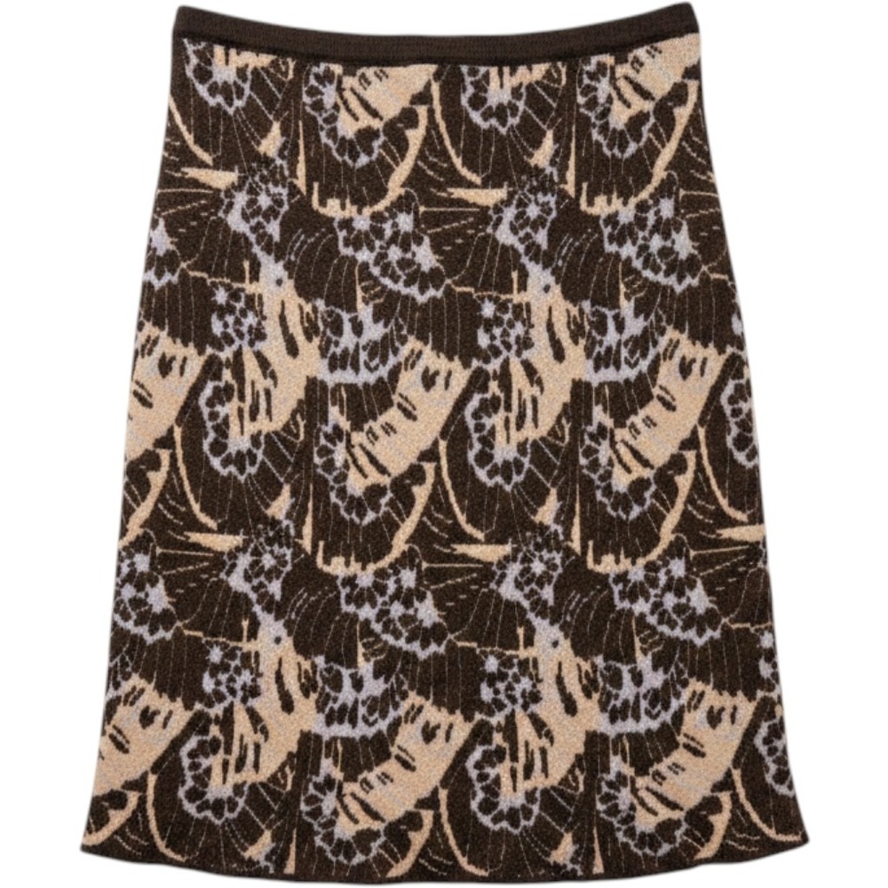 Sparrow Anthropologie Brown Tan Jacquard Knit Mohair‎ Cashmere Midi Skirt